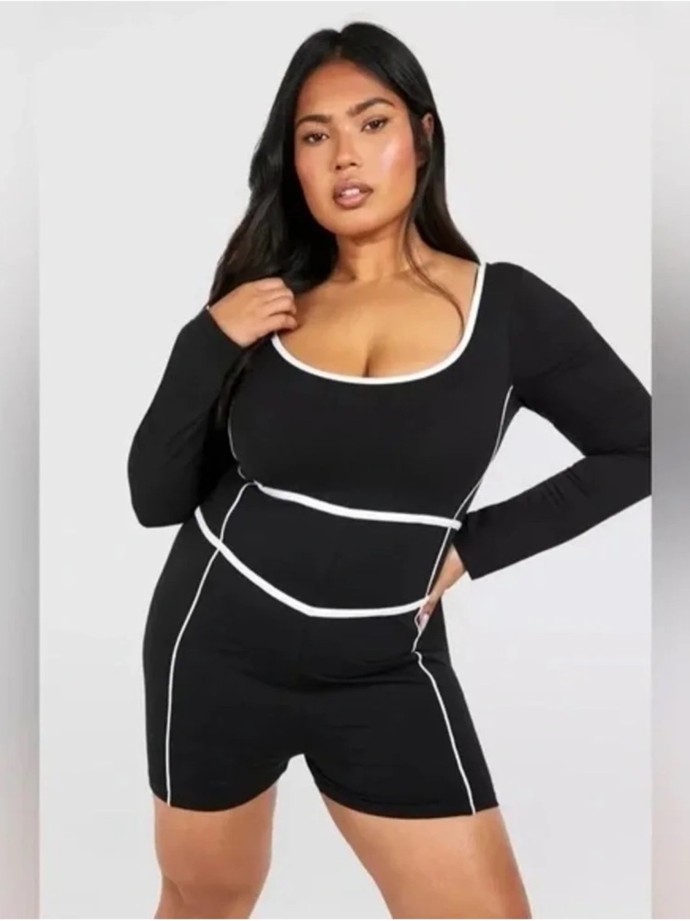 Boohoo | PLUS CONTRAST SEAM COTTON PLAYSUIT